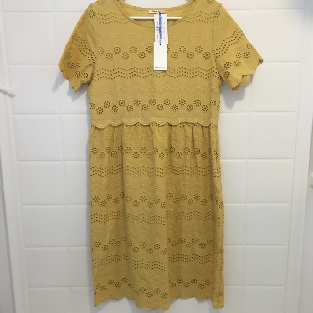 Tea n rose boutique scalloped eyelet mustard dress